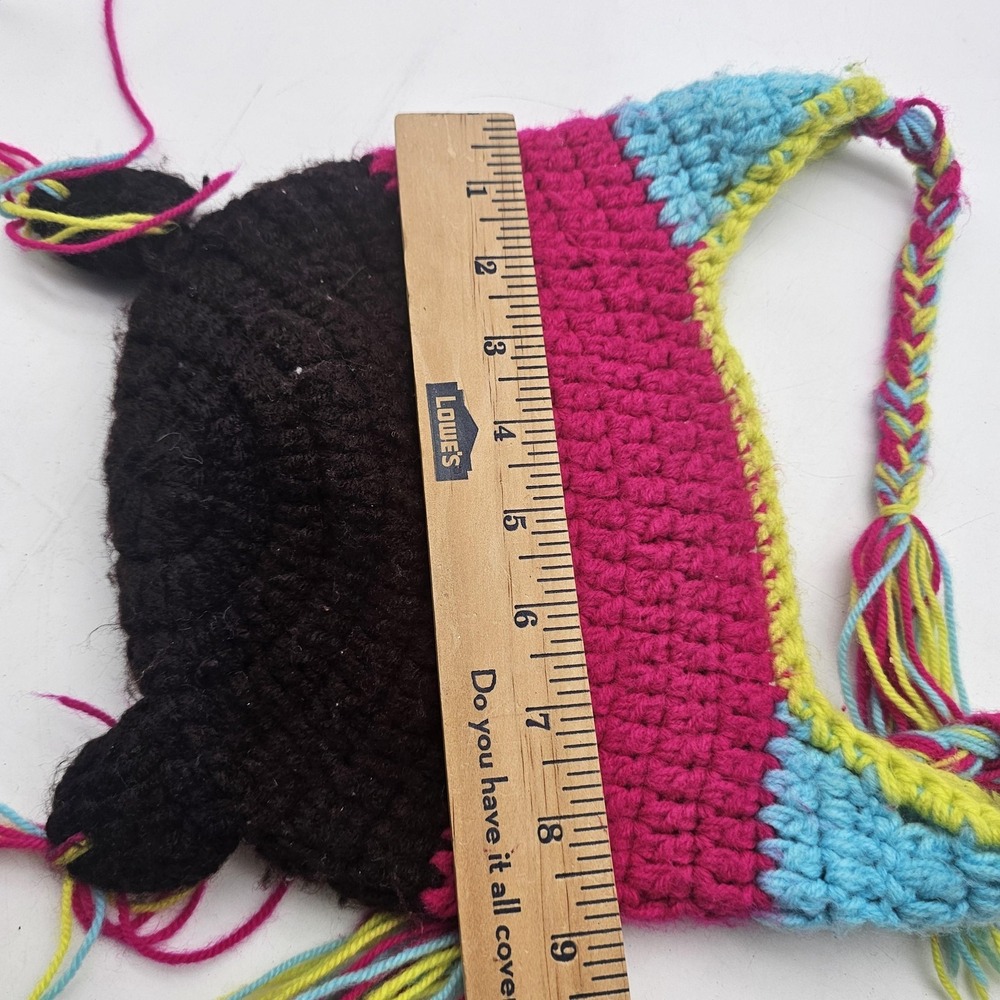 Handmade Owl Hat Trapper Girls One Size Multicolor Crochet Ear Flap Tassel - Picture 6 of 6